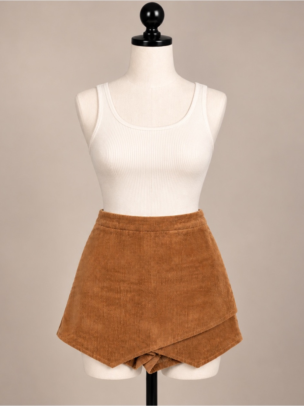 Altar’d State Corduroy Wrap Front Skort Large Cognac Brown